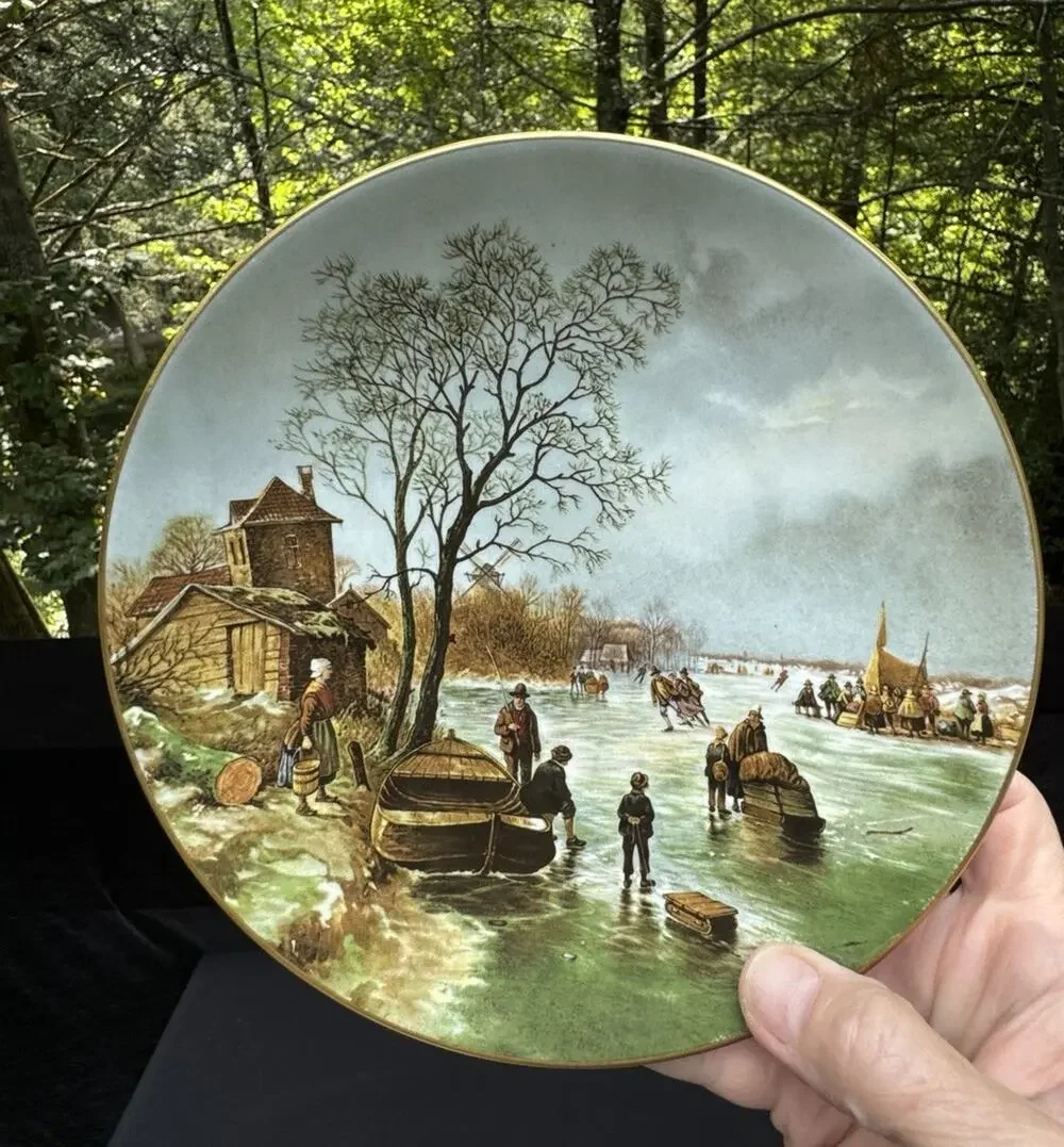 Vintage Bone China Plates Coal Port England WINTER LANDSCAPES Skating Farmers